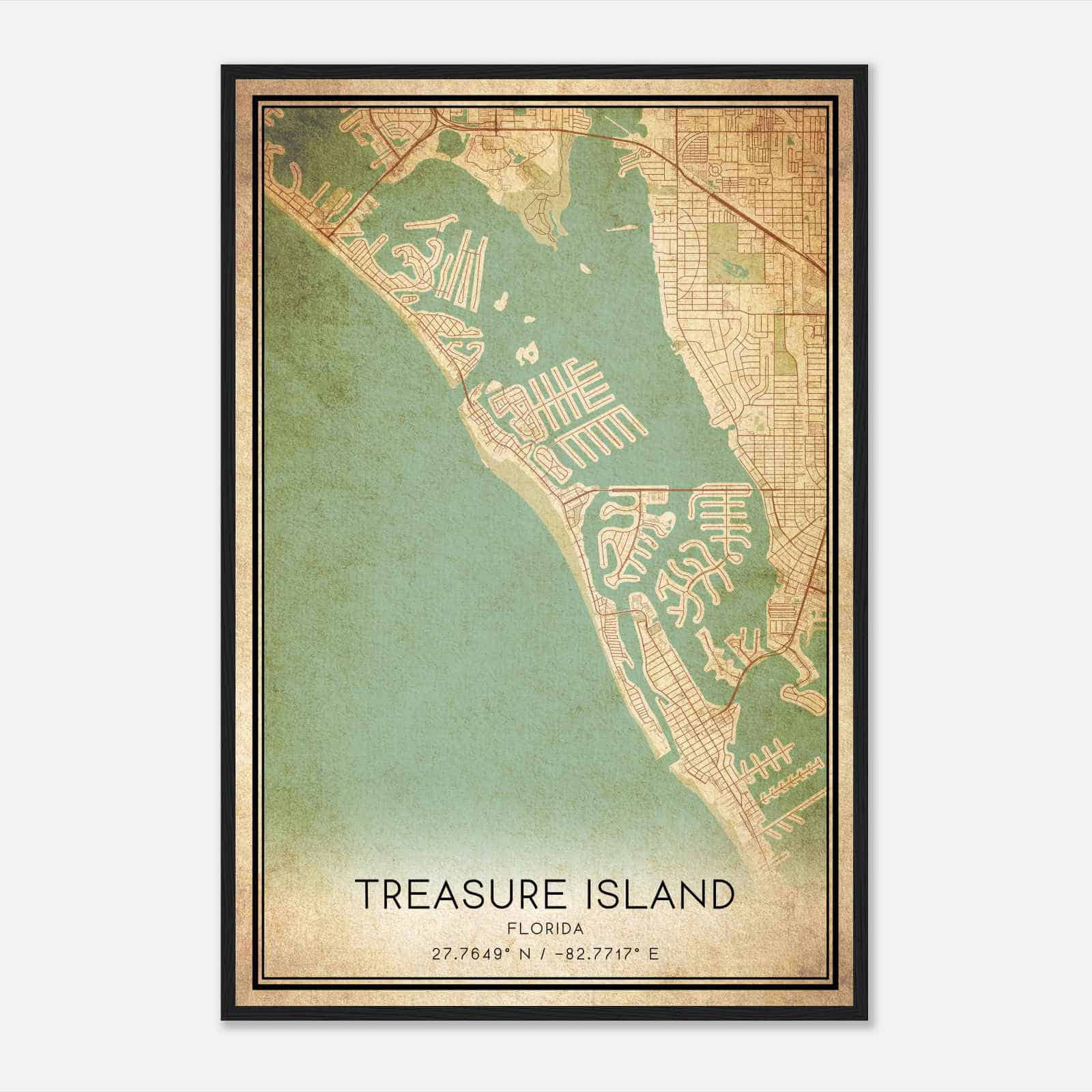 Vintage Treasure Island Florida Map Poster, Modern Home Decor Wall Art Print - Custom Maps &amp;amp; Posters with Map Of Treasure Island Florida