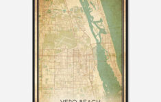 Vintage Vero Beach Florida Map Poster, Modern Home Decor Wall Art Print -  Custom Maps &amp; Posters inside Map Of Florida Including Vero Beach