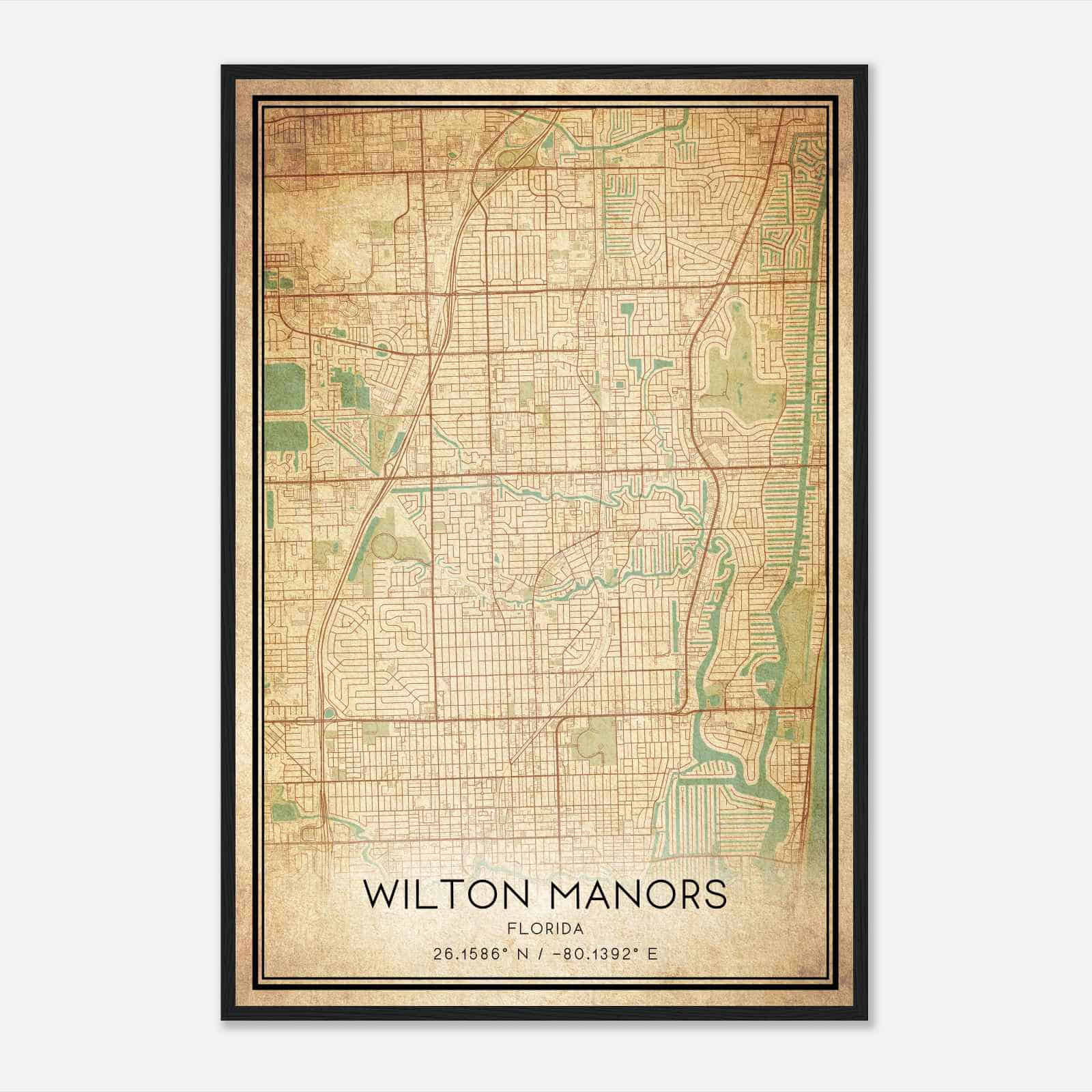 Vintage Wilton Manors Florida Map Poster, Modern Home Decor Wall Art Print - Custom Maps &amp;amp; Posters for Map Of Wilton Manors Florida