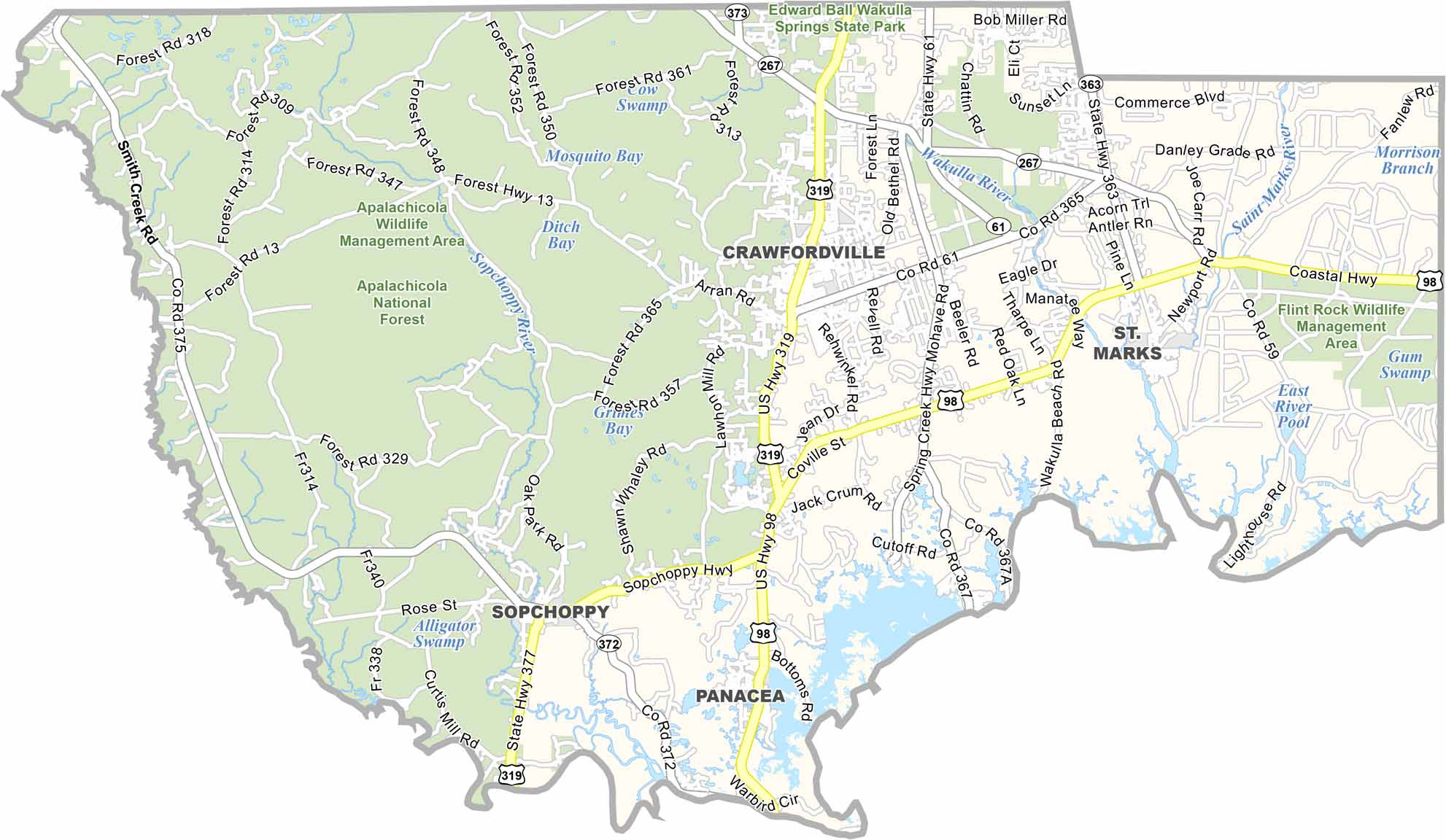 Wakulla County Map, Florida - Us County Maps with regard to Map of Wakulla County Florida