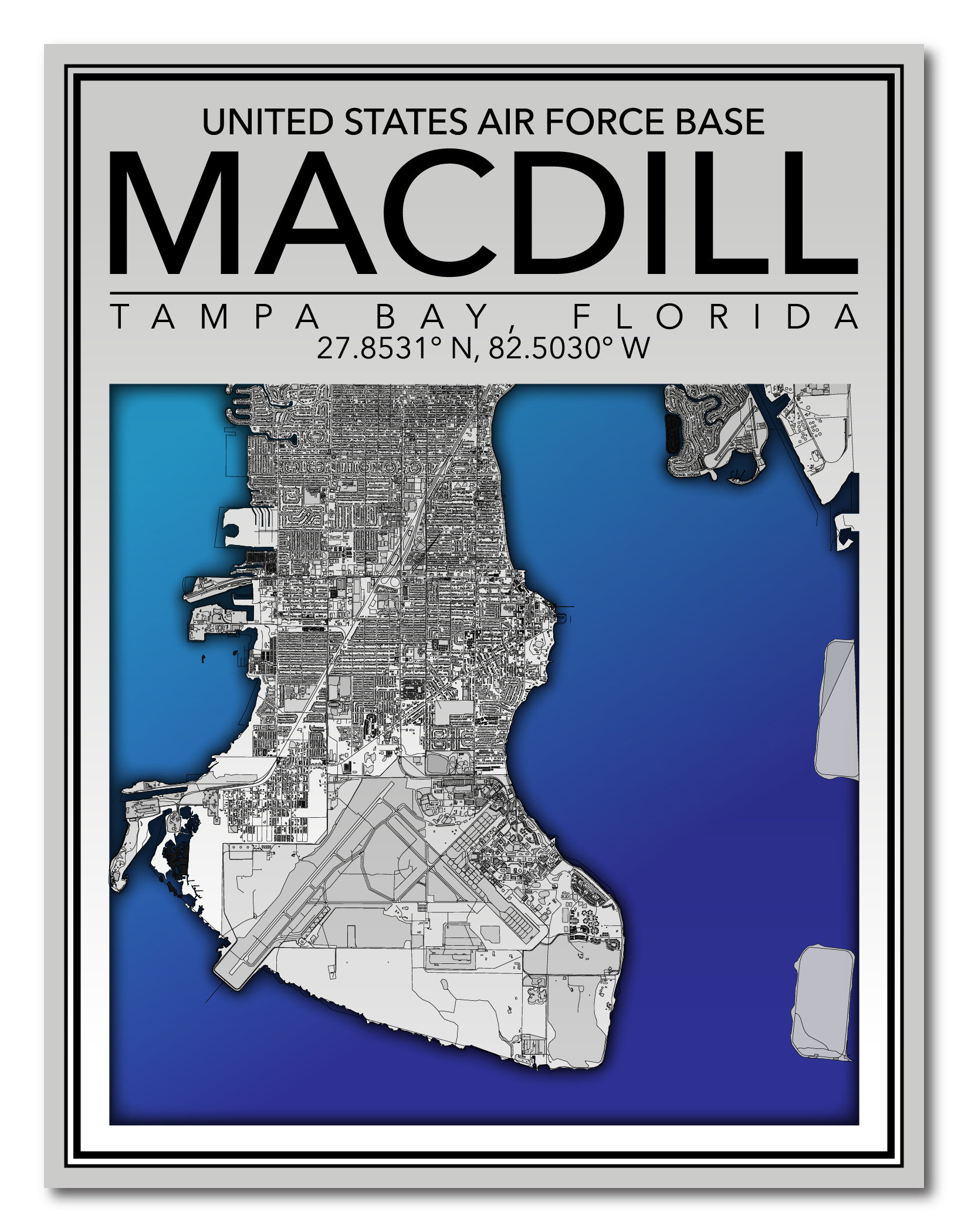 Wall Art Map Print Of Air Force Base Macdill, Florida! - Etsy.de throughout Map of Air Force Bases in Florida