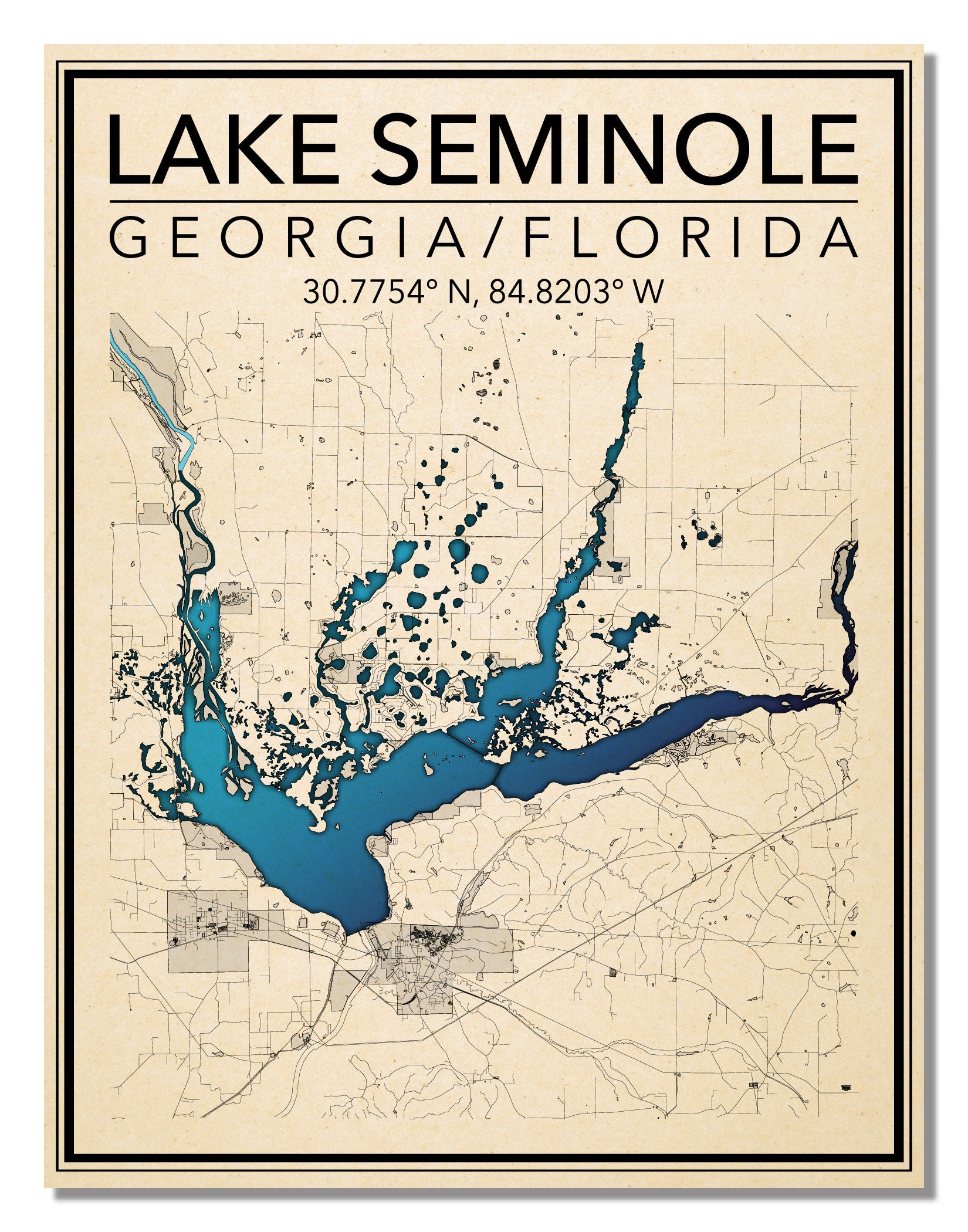 Wall Art Map Print Of Lake Seminole, Chattahoochee, Seminole with regard to Map of Lake Seminole Florida