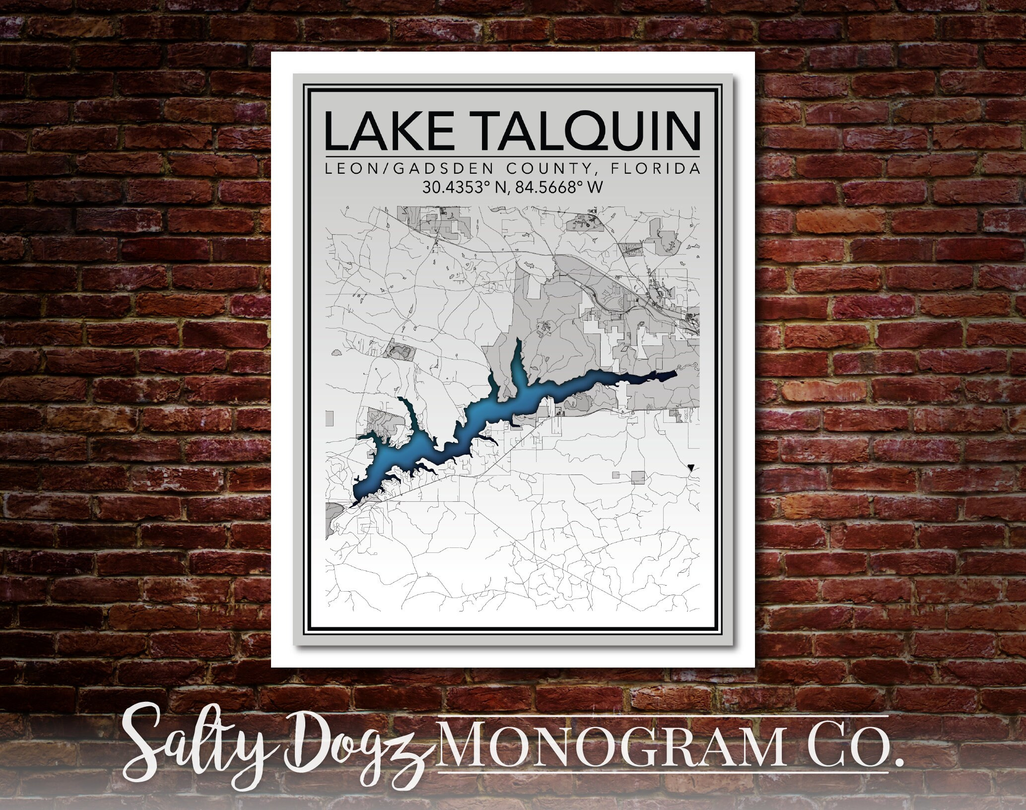 Wall Art Map Print Of Lake Talquin, Gadsden County, Florida, United pertaining to Map Of Lake Talquin Florida
