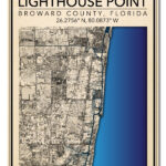 Wall Art Map Print Of Lighthouse Point, Broward County, Florida Regarding Map Of Lighthouse Point Florida