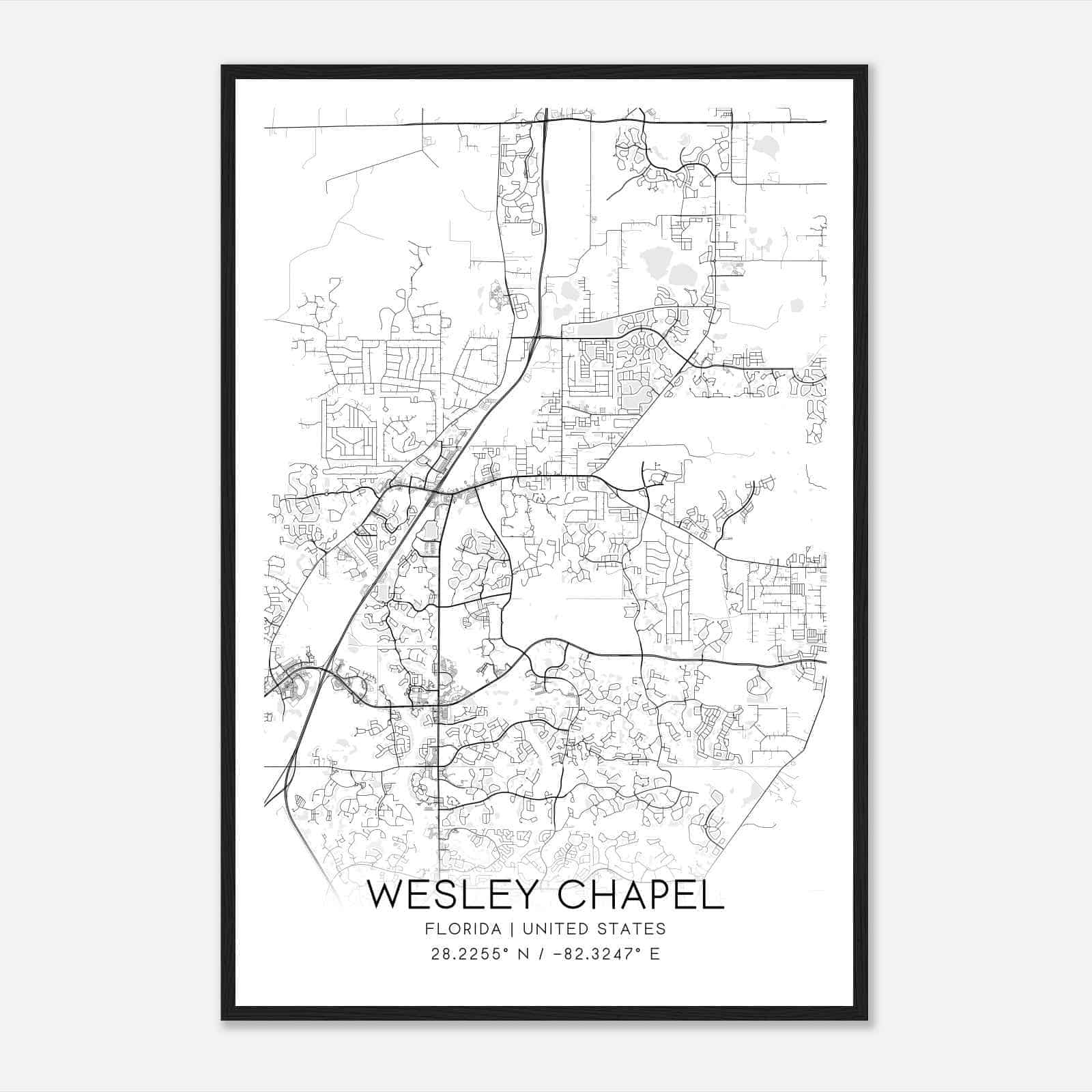 Wesley Chapel Florida Map Poster, Modern Home Decor Wall Art Print - Custom Maps &amp;amp; Posters intended for Map Of Wesley Chapel Florida