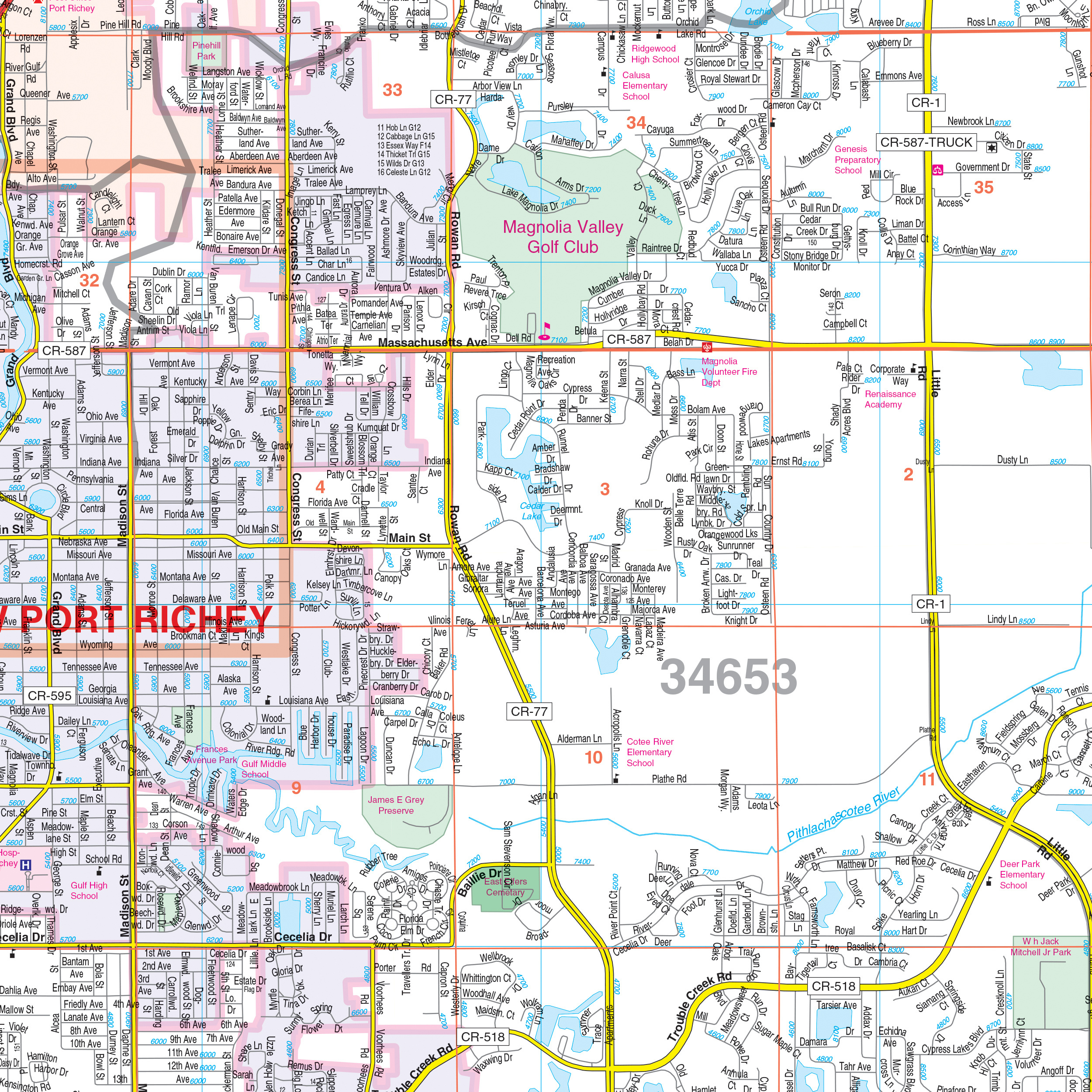 Western Pasco County, Fl Wall Mapkappa - The Map Shop with Map Of Pasco County In Florida