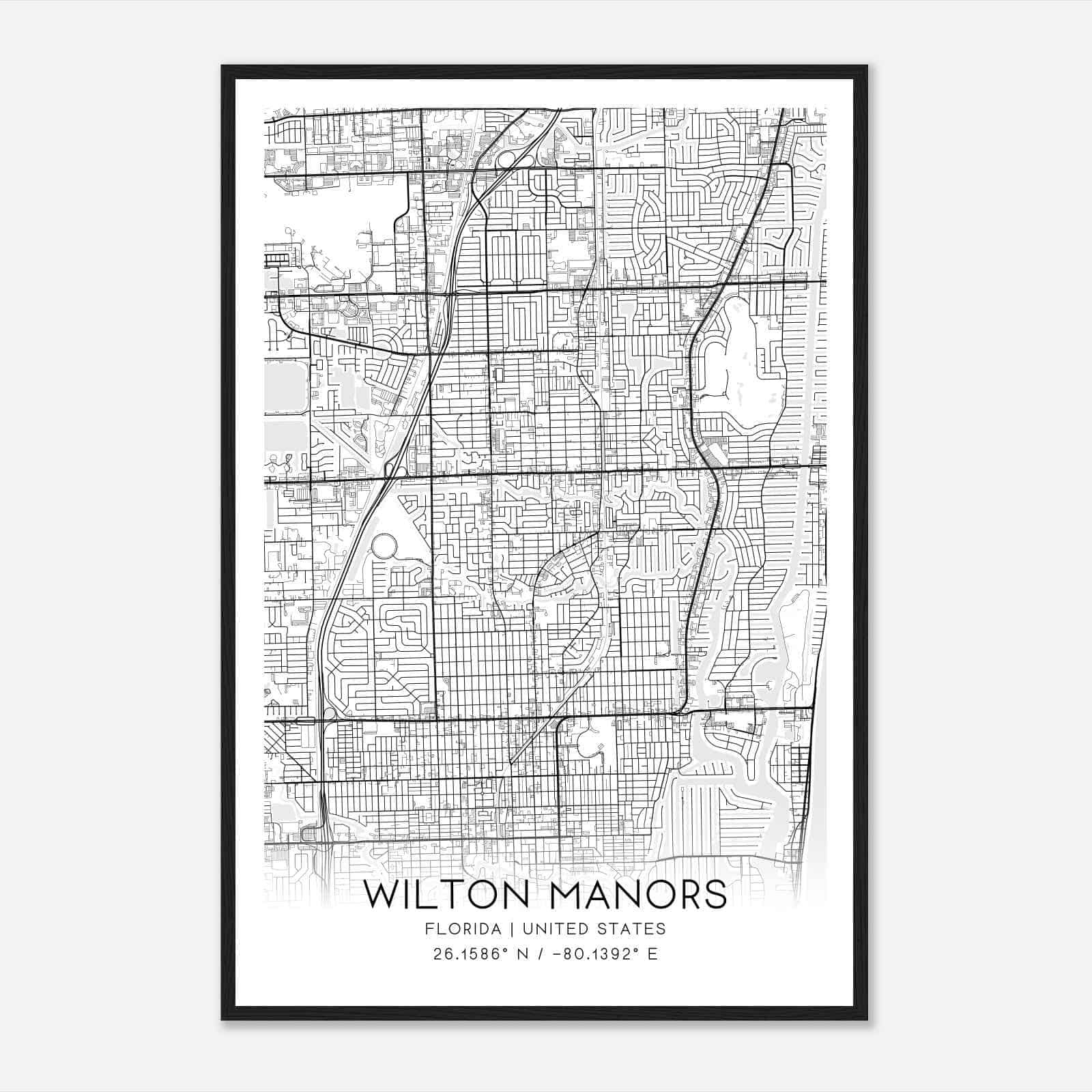 Wilton Manors Florida Map Poster, Modern Home Decor Wall Art Print - Custom Maps &amp;amp; Posters for Map of Wilton Manors Florida
