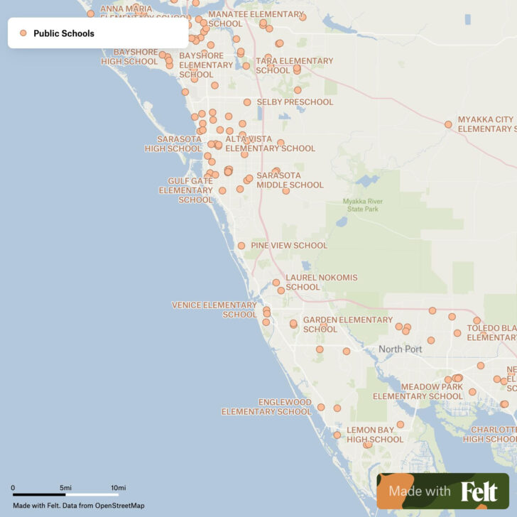 Map of Florida Showing Sarasota